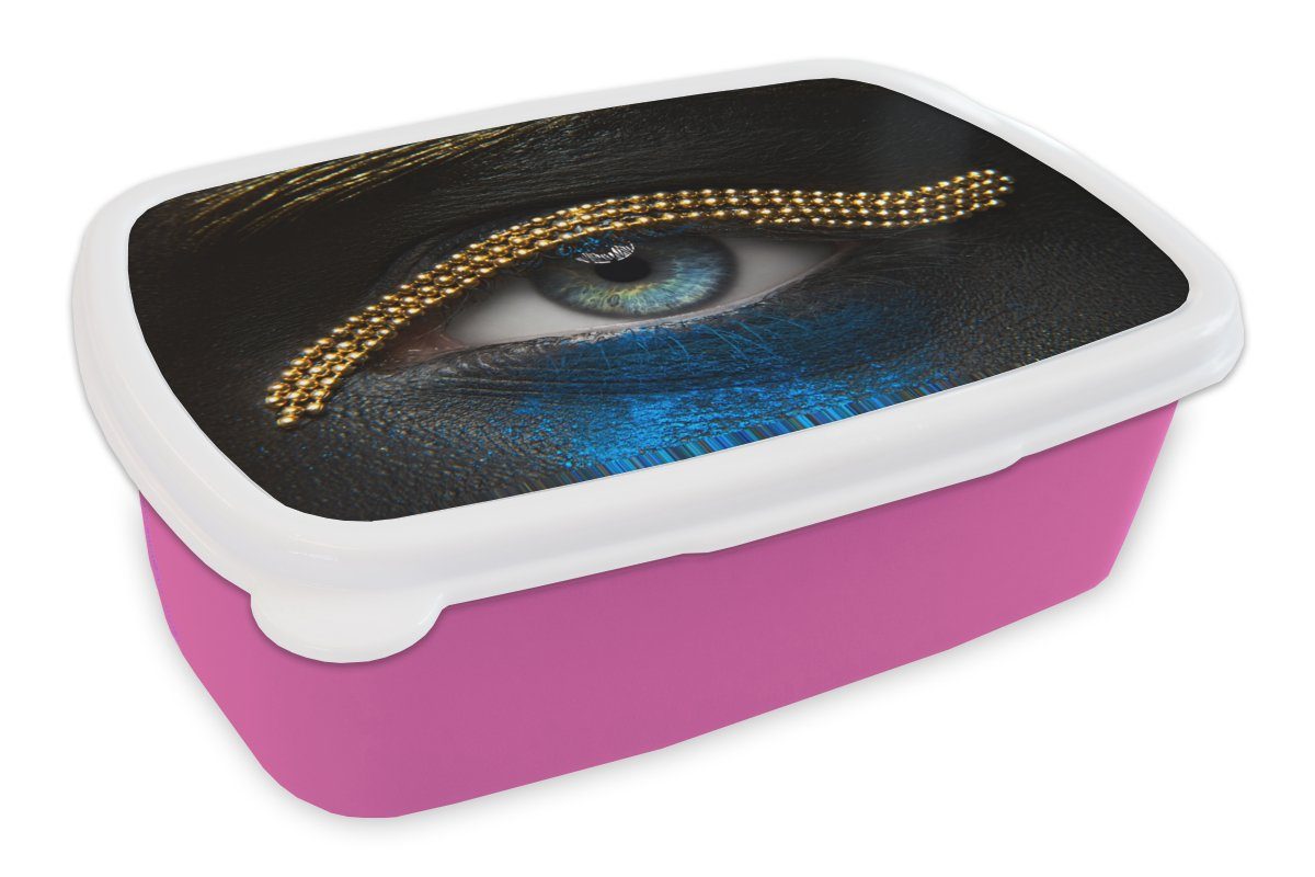 [Neuankömmling] MuchoWow Lunchbox Frau - Brotdose Brotbox - Gold, (2-tlg), rosa Kunststoff - Snackbox, Erwachsene, für Augen Make-up Mädchen, Kunststoff, Luxus Kinder, 