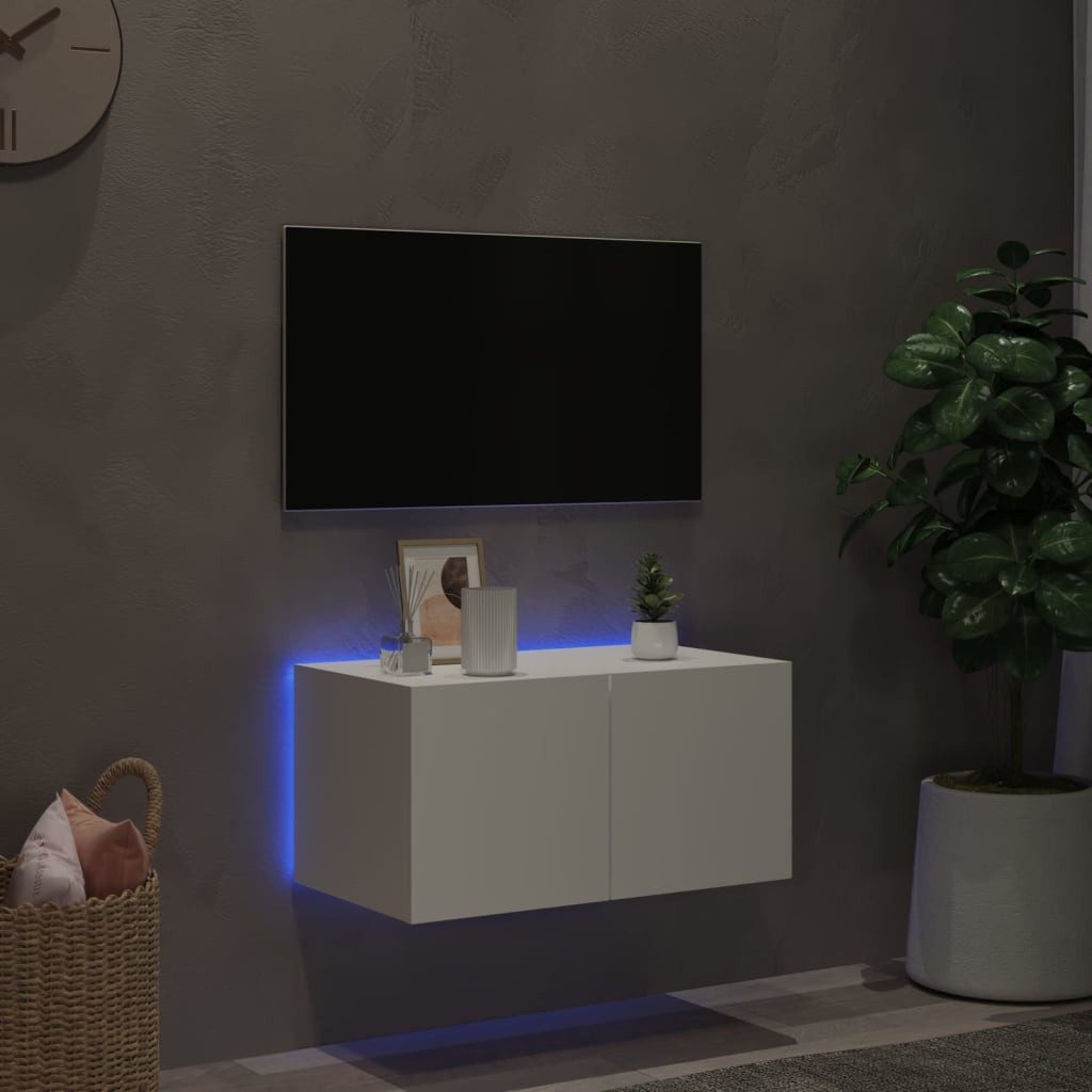 vidaXL TV-Wand TV-Wandschrank mit LED-Leuchten Weiß günstig online kaufen