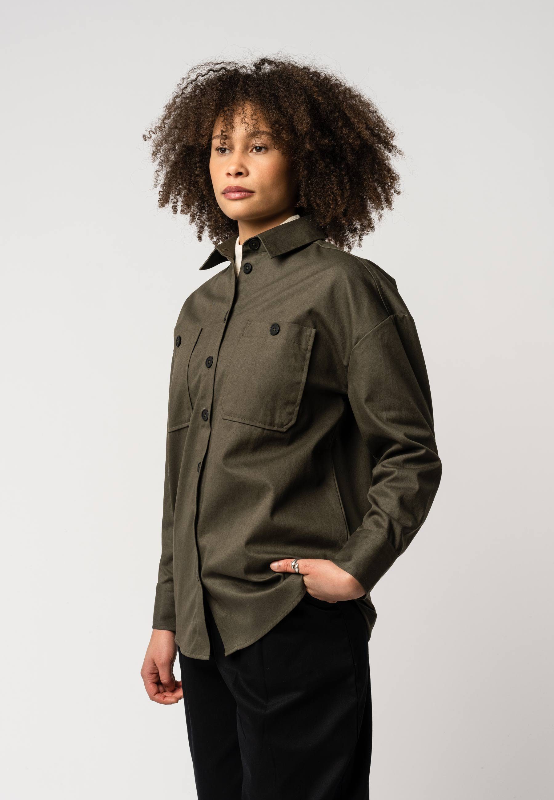 MELA Langarmhemd Overshirt Style Aufgesetzte Brusttasche olive dark esha