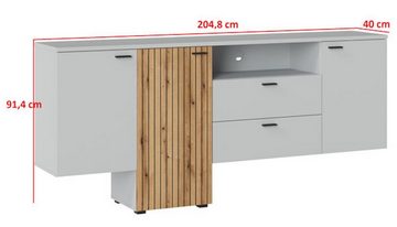 Feldmann-Wohnen Sideboard Vero (Vero, 1 St., Kommode), 205x40x91cm grau / Evoke Eiche MDF