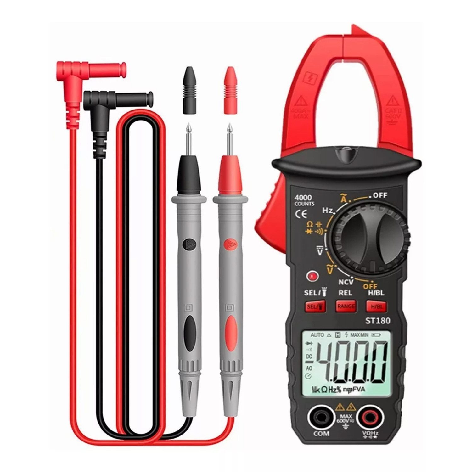 MOPUEA Strommessgerät Strommessgerät Stromzange Multimeter AC/DC Stromprüfer Schwarz, Packung, 1-tlg., Helles hintergrundbeleuchtetes Display und LED-Taschenlampe, Messingkern, für spezielle hochpräzise, niederohmige Prüfungen