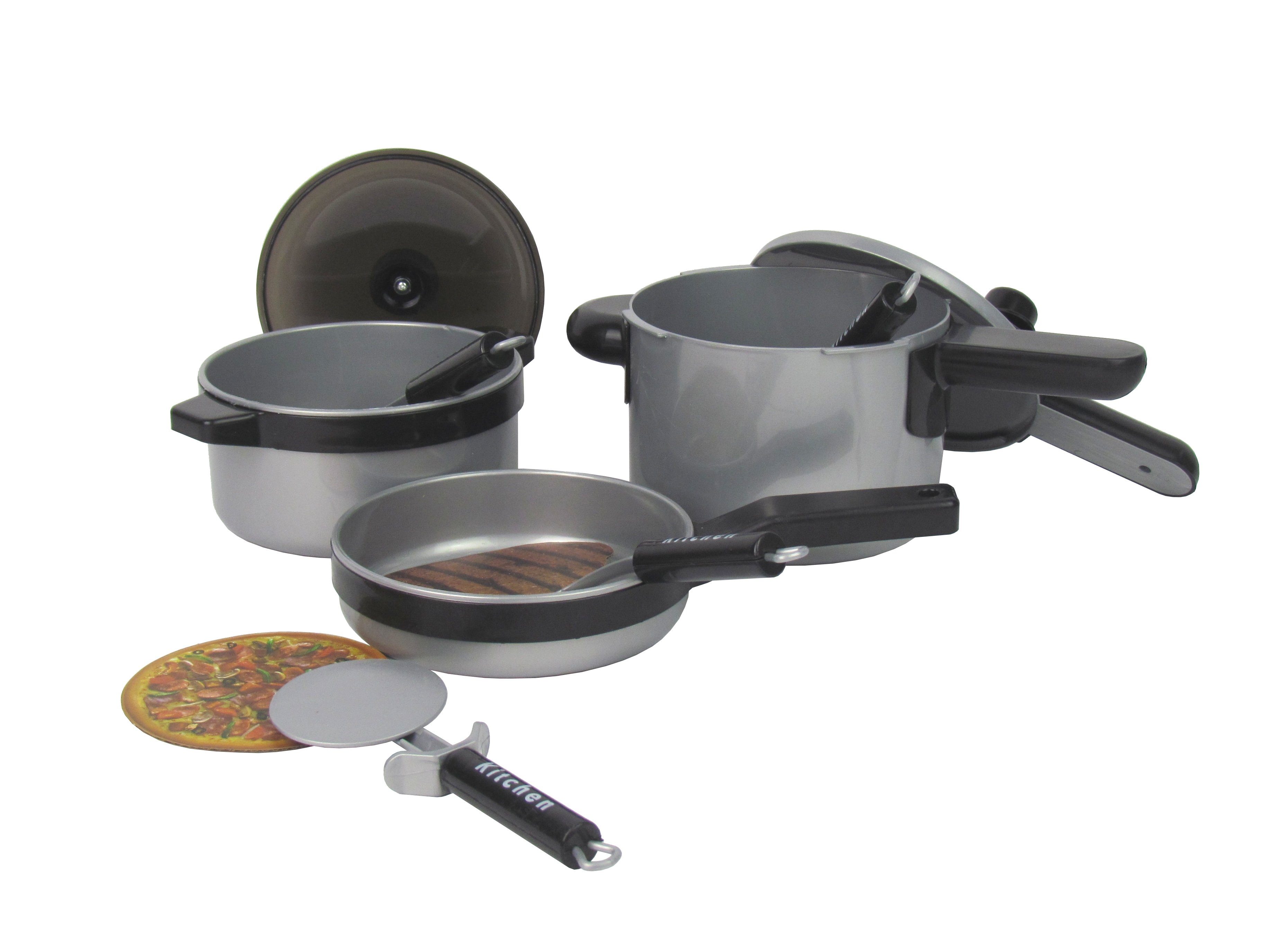 Free & Easy Kinder-Haushaltsset – 2 Töpfe inkl. Deckel, 1 Pfanne Küchen-Zubehör und Kochbesteck, (9-tlg)
