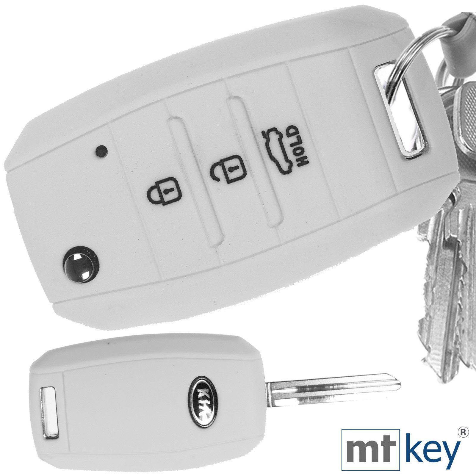 mt-key Schlüsseltasche Autoschlüssel Softcase Silikon Ceed Soul 3 Schlüsselband, Weiß Carens Schutzhülle KIA Tasten Sportage Picantio Stonic mit Rio für