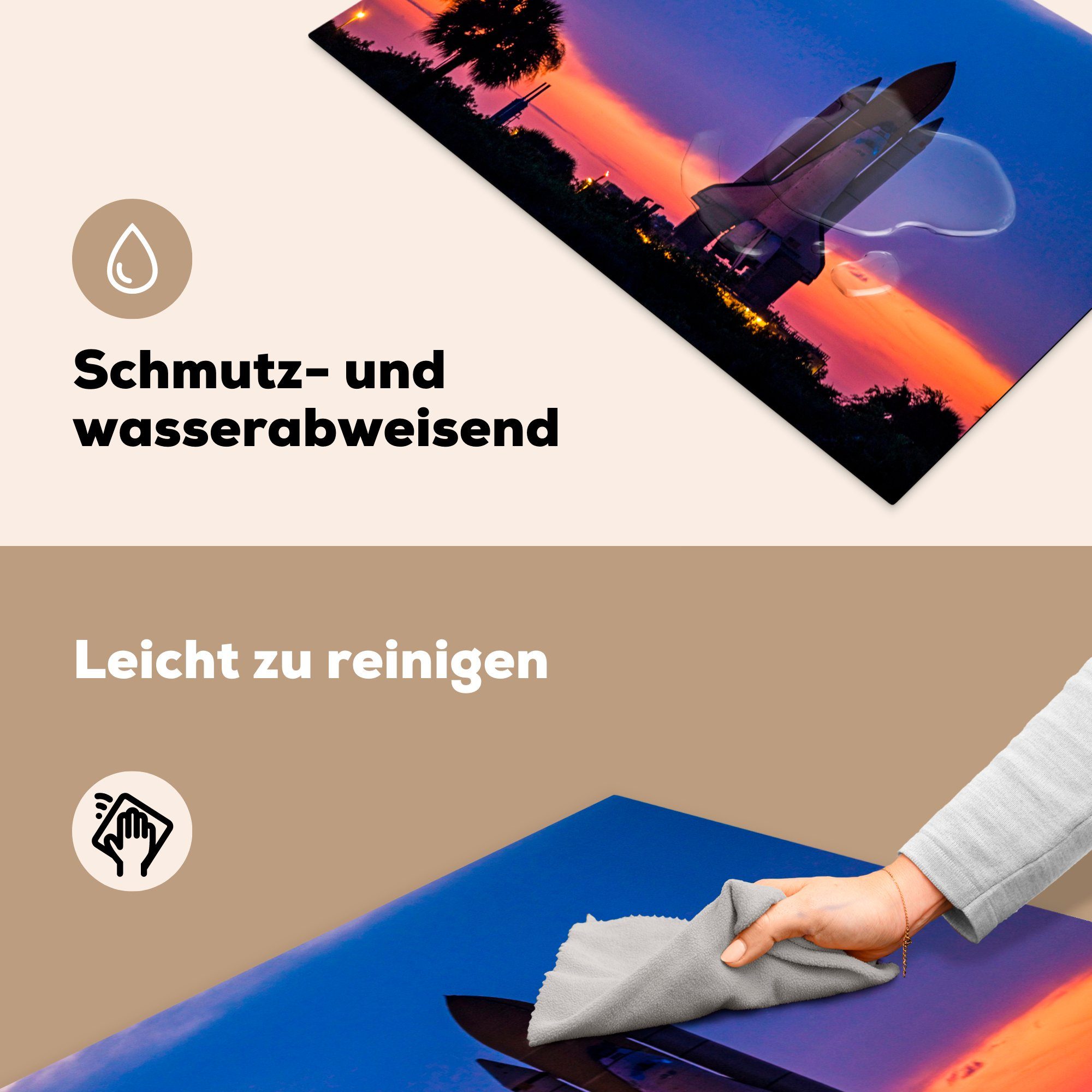 tlg), küche, cm, (1 81x52 MuchoWow Schutz die Shuttle - NASA, Vinyl, Space - Induktionskochfeld für Rakete Ceranfeldabdeckung Herdblende-/Abdeckplatte