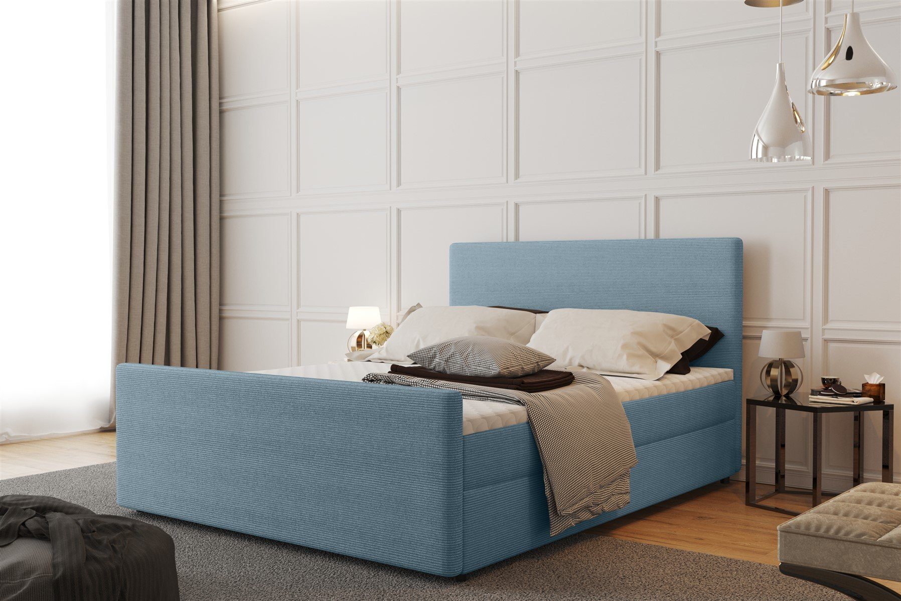 Fun Möbel Boxbett Schlafzimmerbett CARO in Stoff Scala (inkl. Bettkasten, inkl. Kaltschaumtopper), gepolstertes Fußteil