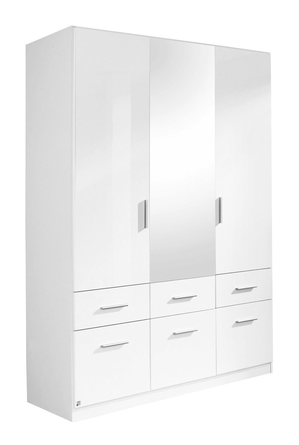 Drehtürenschrank Weiß B mit Weiß 6 H cm, 3 Spiegel Türen, x CELLE, matt, Hochglanz, rauch cm 136 197 Schubladen,