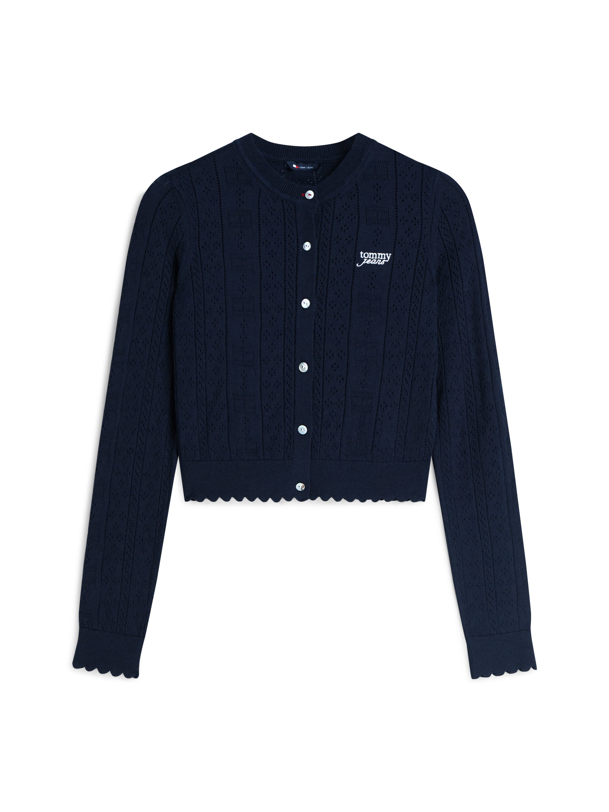 Tommy Jeans Strickjacke TJW POINTELLE CARDIGAN Viskosemischung, Pointelle Strick, gewellter Saum, Logo Stickerei – Bild 5 von 5