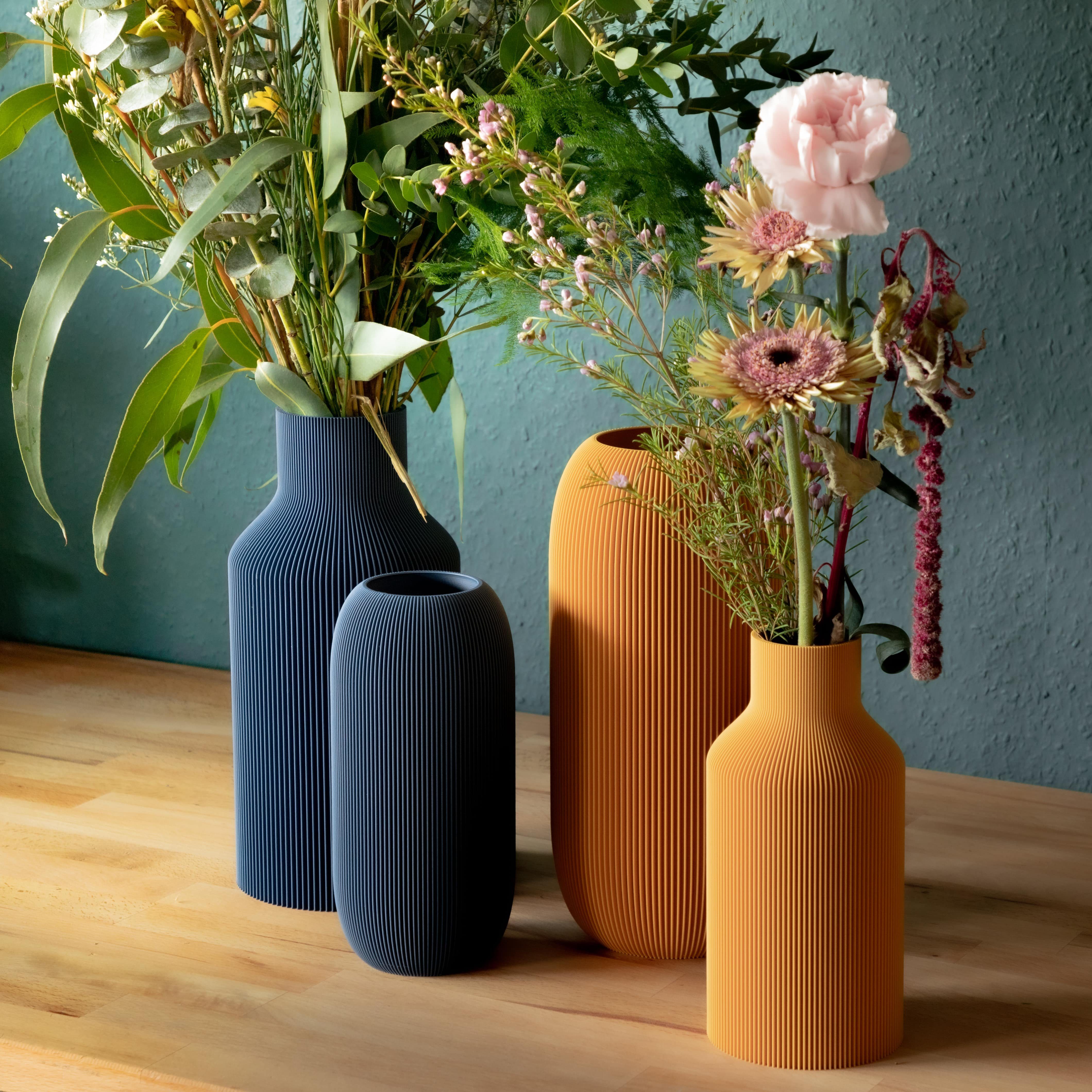 Dennismaass. Dekovase FLASCHE, 3D Drucker aller aus dem wundervolle Vase 3D Druck, dekorative Art, olivegrün Blumen Rillen-Optik, für