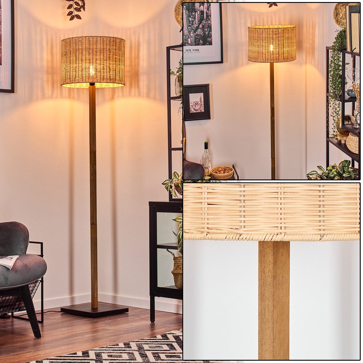 hofstein Stehlampe Stehlampe mit Holzfuß und günstig online kaufen