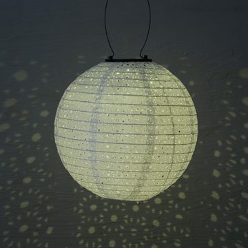 MARELIDA LED Lampion Solar Gartenlampion mit Blumenmuster weiß D:25cm Party Balkon 2 Stück, LED Classic, warmweiß (2100K bis 3000K)