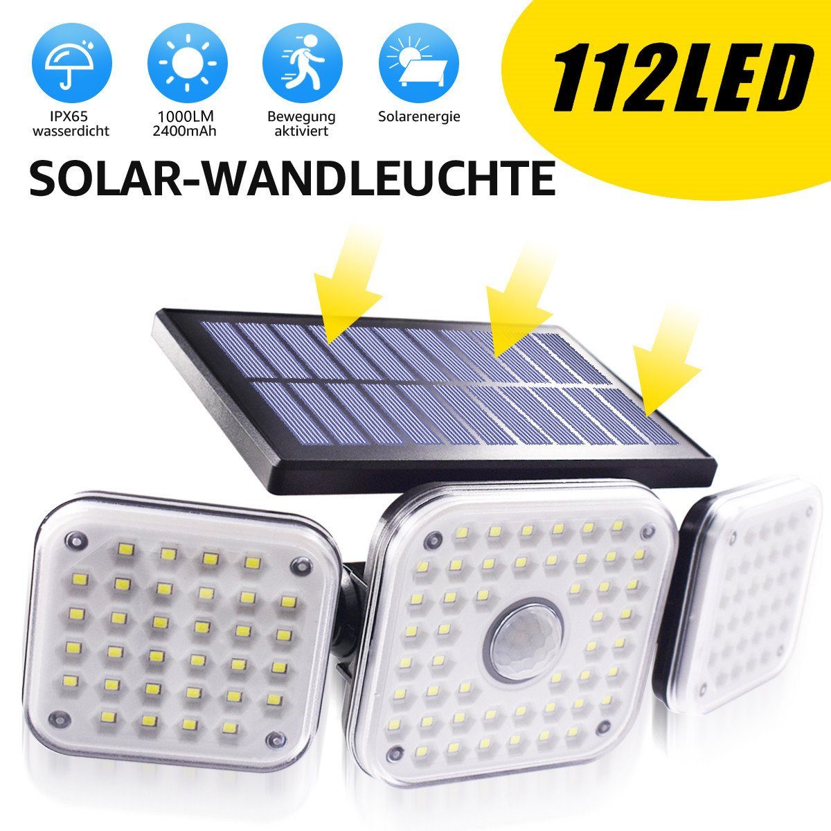 LifeImpree LED Gartenleuchte LED Solarleuchte, Wandleuchte, LED Werkstattlampe, 270° Weitwinkel einstellbar