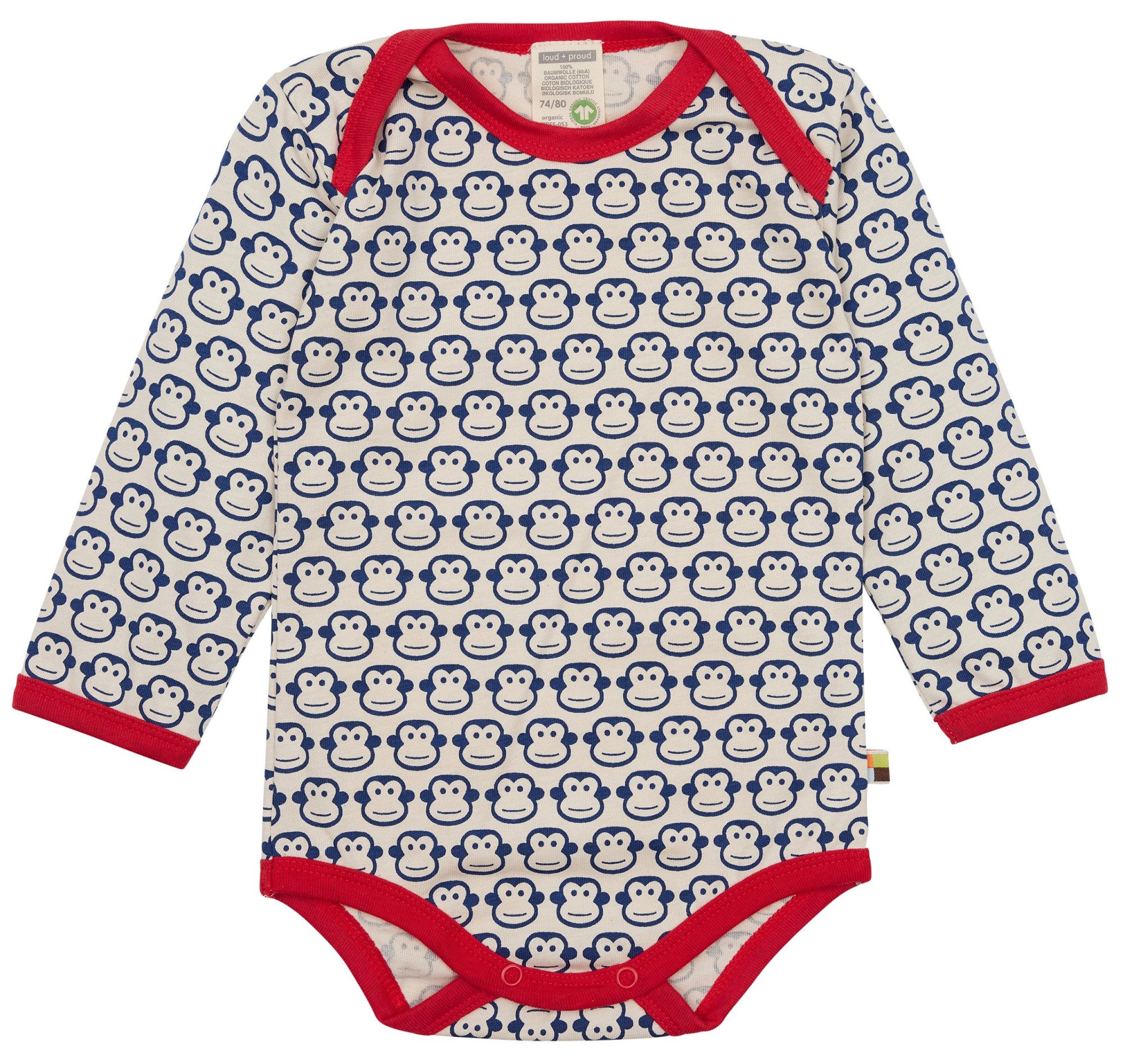loud + proud Langarmbody mit Druckmotiv Affen Bio Baumwolle, GOTS