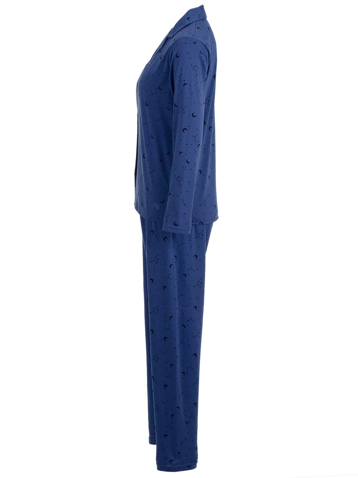 zeitlos Sterne Mond Langarm - Schlafanzug blau Pyjama Set