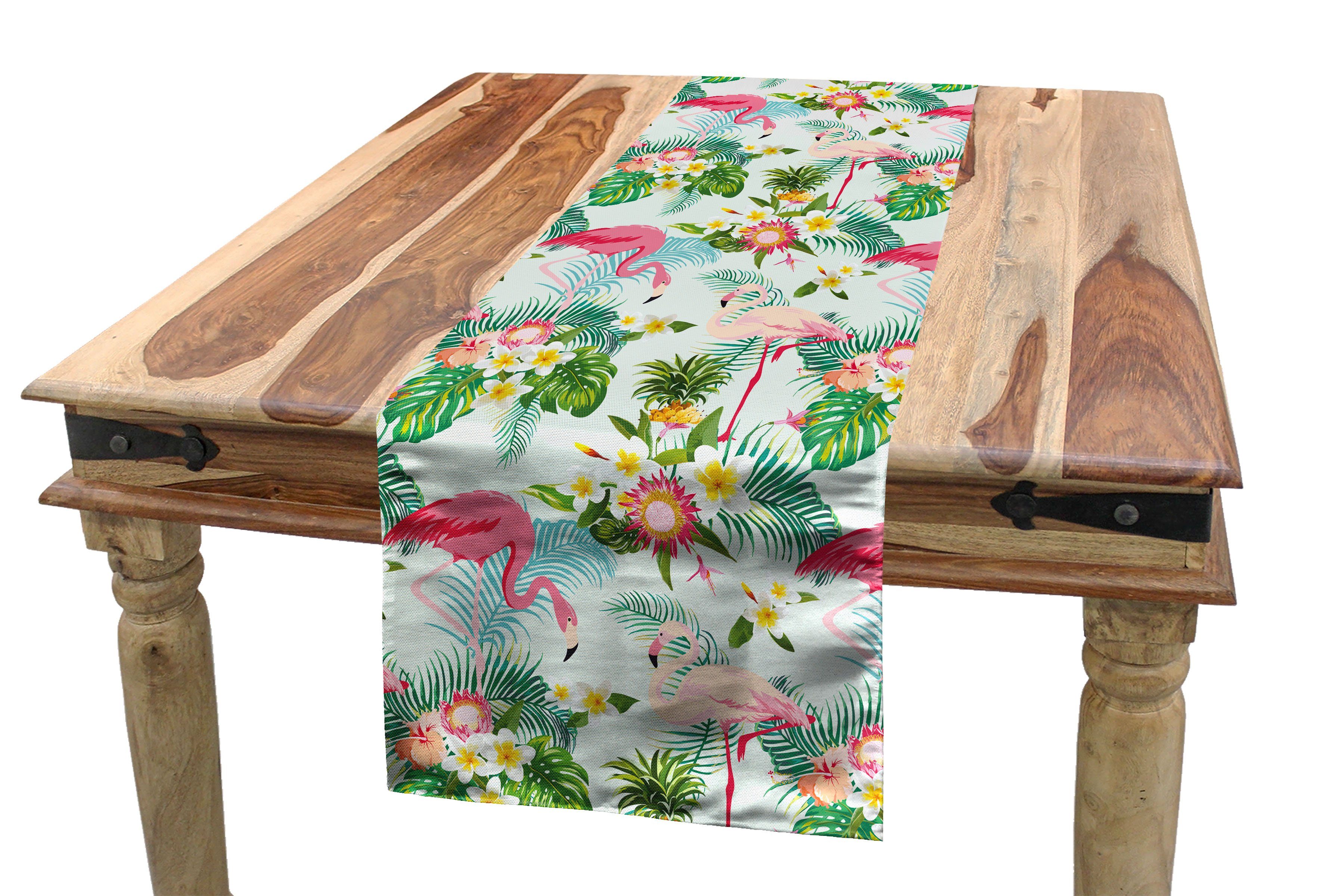 Abakuhaus Tischläufer Esszimmer Küche Rechteckiger Dekorativer Tischläufer, Flamingo Frischer exotischer Dschungel