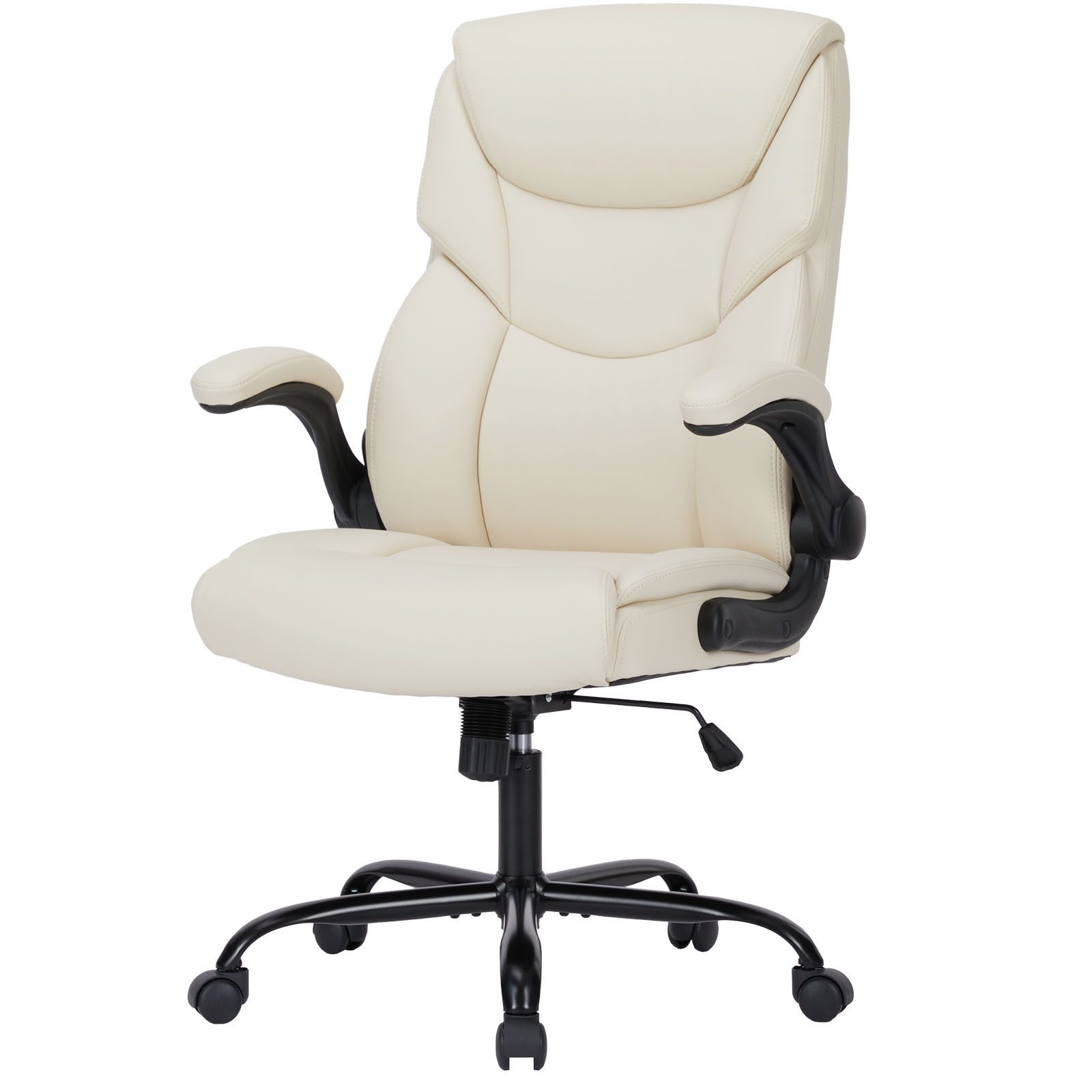 Refined Living Chefsessel Bürostuhl mit gepolsterten Klappbare Armlehnen Höhenverstellbar 120kg (360° leise Rollen Neigbar Drehstuhl Ergonomie Modern PU-Leder), Computerstuhl Gaming-Stuhl Müdigkeit lindern, Büro, Studium,