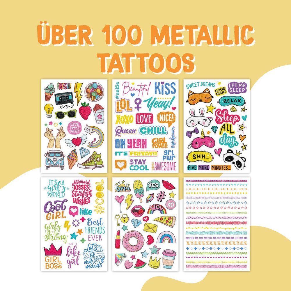PAPIERDRACHEN Sticker Tattoo Set - Pop-Art - 100 Metallic Татуювання