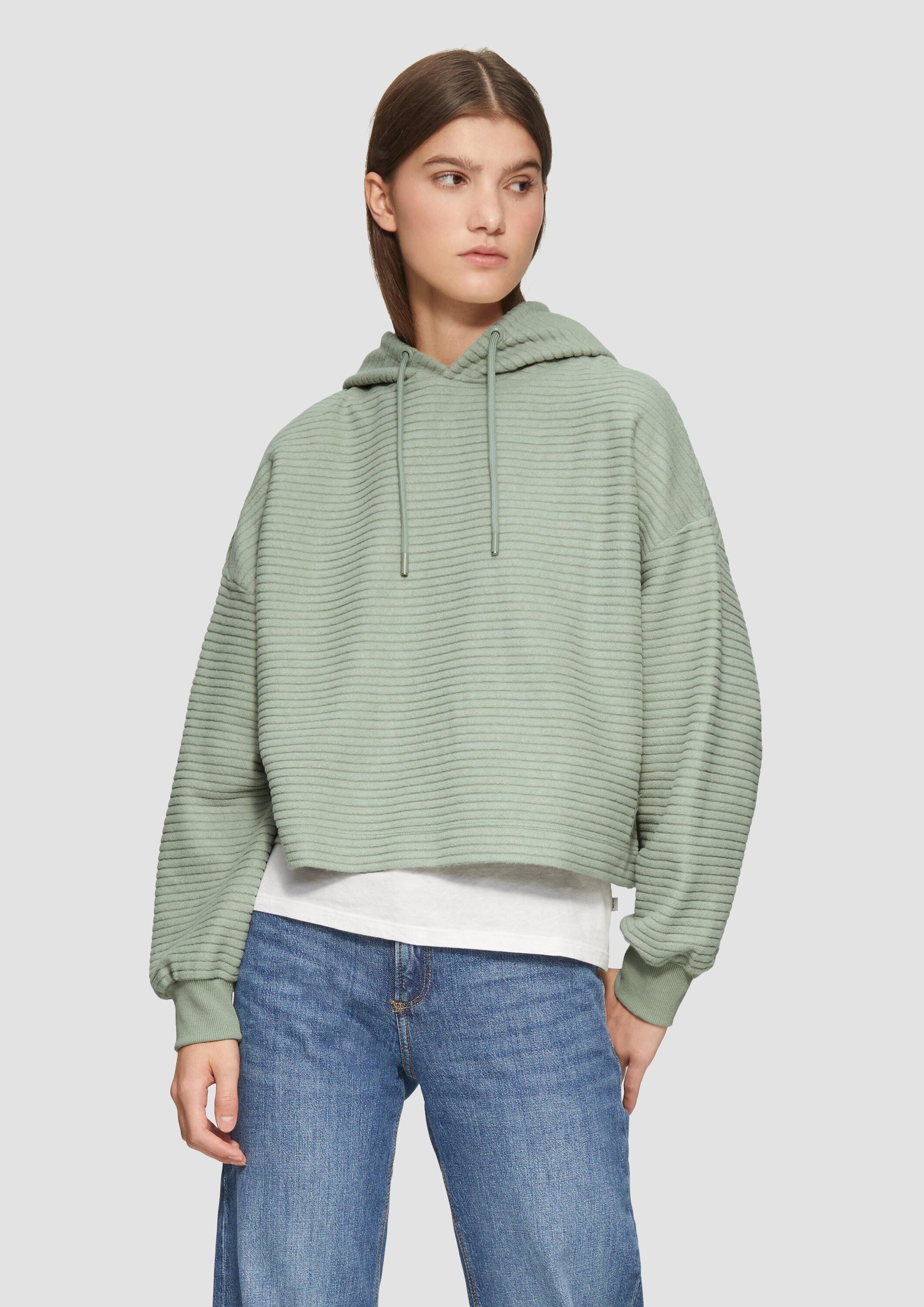 QS Langarmshirt Sweatshirt Hoodie mit Rippstruktur günstig online kaufen