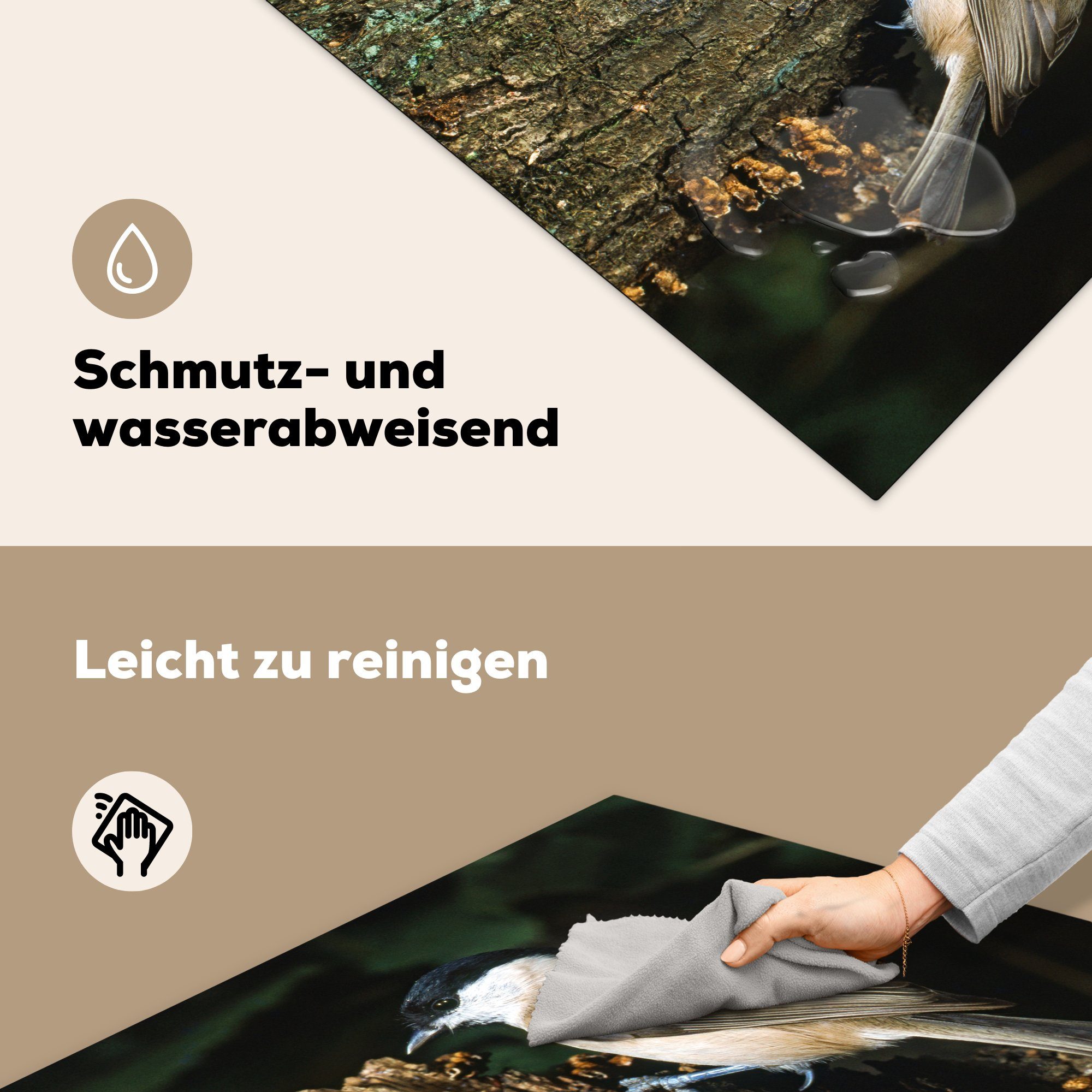 MuchoWow Ceranfeldabdeckung, (1 einen cm, Schnabel Baum 78x78 Herdblende-/Abdeckplatte Ein seinem küche zu, Kopf mit für Arbeitsplatte Vinyl, glänzender versucht, tlg),