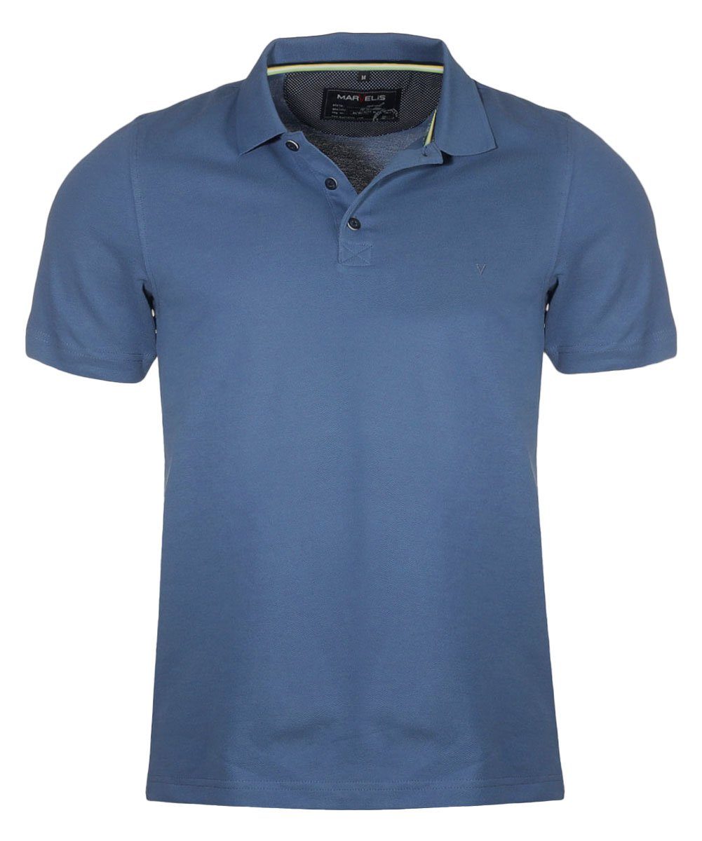 MARVELIS Poloshirt Poloshirt - Casual Fit - Polokragen - Einfarbig - Blau (1-tlg)