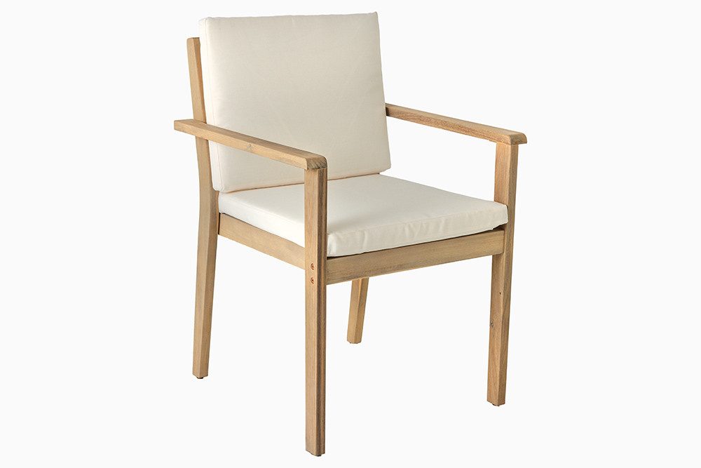 riess-ambiente Gartenstuhl KOPENHAGEN natur beige – Akazie, Niedriglehner, m. Kissen, wetterfest (Einzelartikel, 1 St), massiver Outdoor-Stuhl aus Massivholz – ideal für Terrasse & Garten