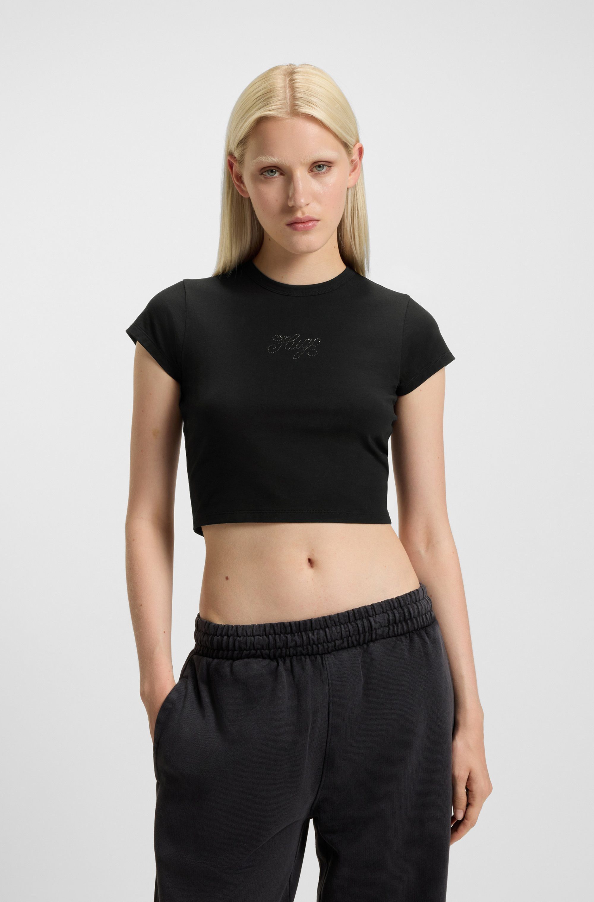 HUGO T-Shirt Dome Cropped Fit, mit Logoschriftzug