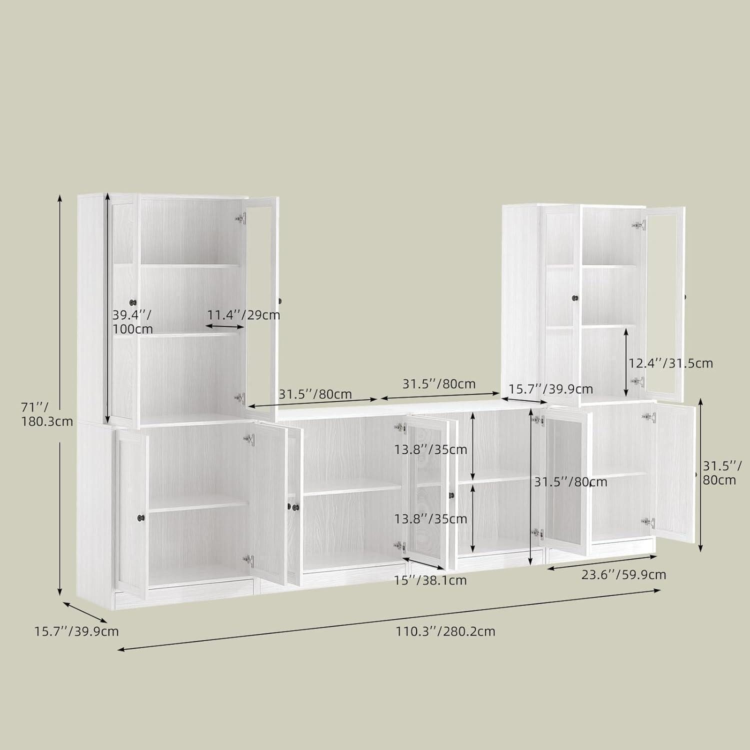 LuxusKollektion TV-Schrank Fernsehschrank Bücherregale 70 Zoll 280cm Glastüren Weiß