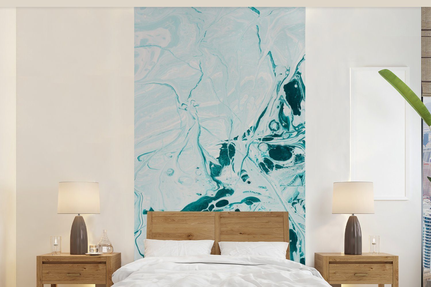 MuchoWow Fototapete Marmor - Ölfarbe - Blau, Matt, bedruckt, (2 St), Vliestapete für Wohnzimmer Schlafzimmer Küche, Fototapete | Fototapeten