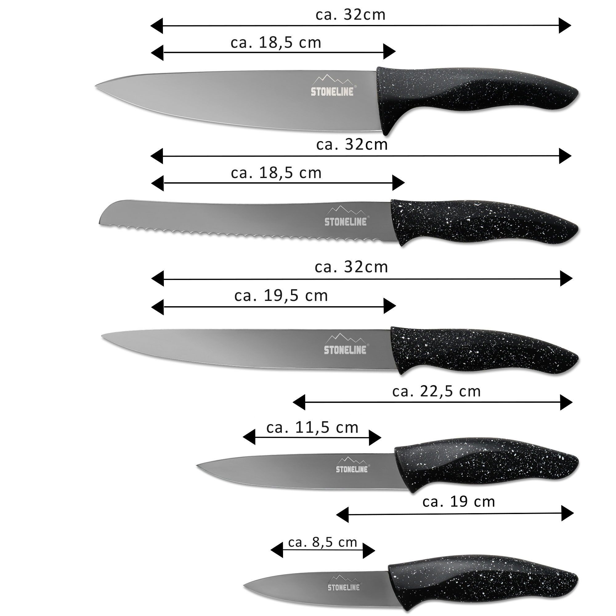 STONELINE Messer-Set Magnet Messerblock, bestückt, 6-teilig, mit klappbarem Ständer (5-tlg), rostfreier Edelstahl mit Titanbeschichtung, Designed in Germany