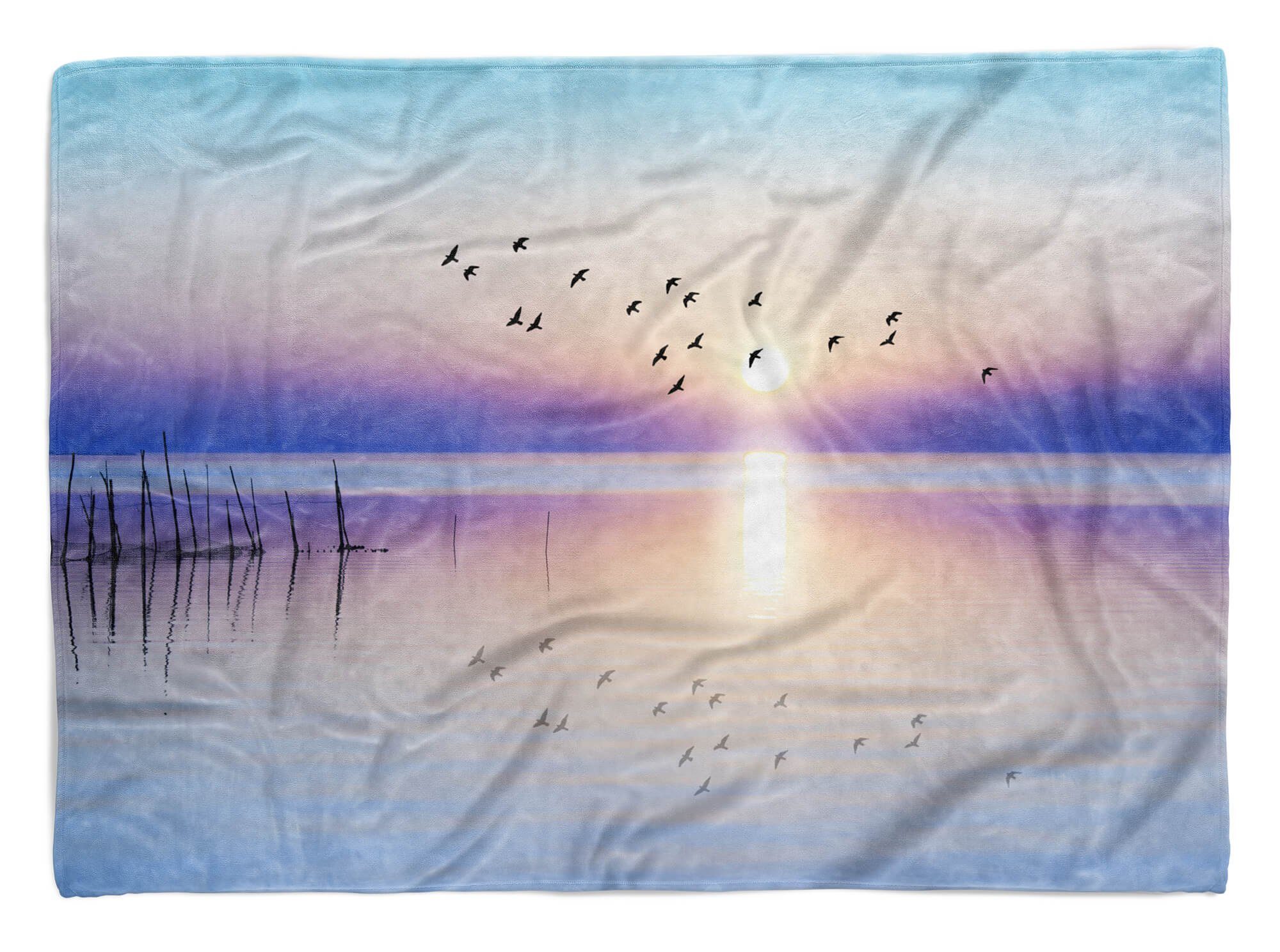 Sinus Art Handtücher Handtuch Strandhandtuch Saunatuch Kuscheldecke mit Fotomotiv Vögel Sonnenunterg, Baumwolle-Polyester-Mix (1-St), Handtuch