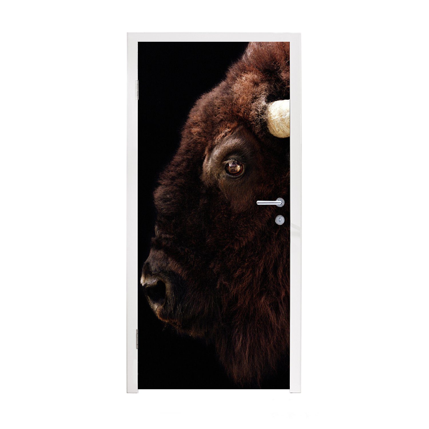 MuchoWow Türtapete Bison - Horn - Porträt, Matt, bedruckt, (1 St), Fototapete für Tür, Türaufkleber, 75x205 cm
