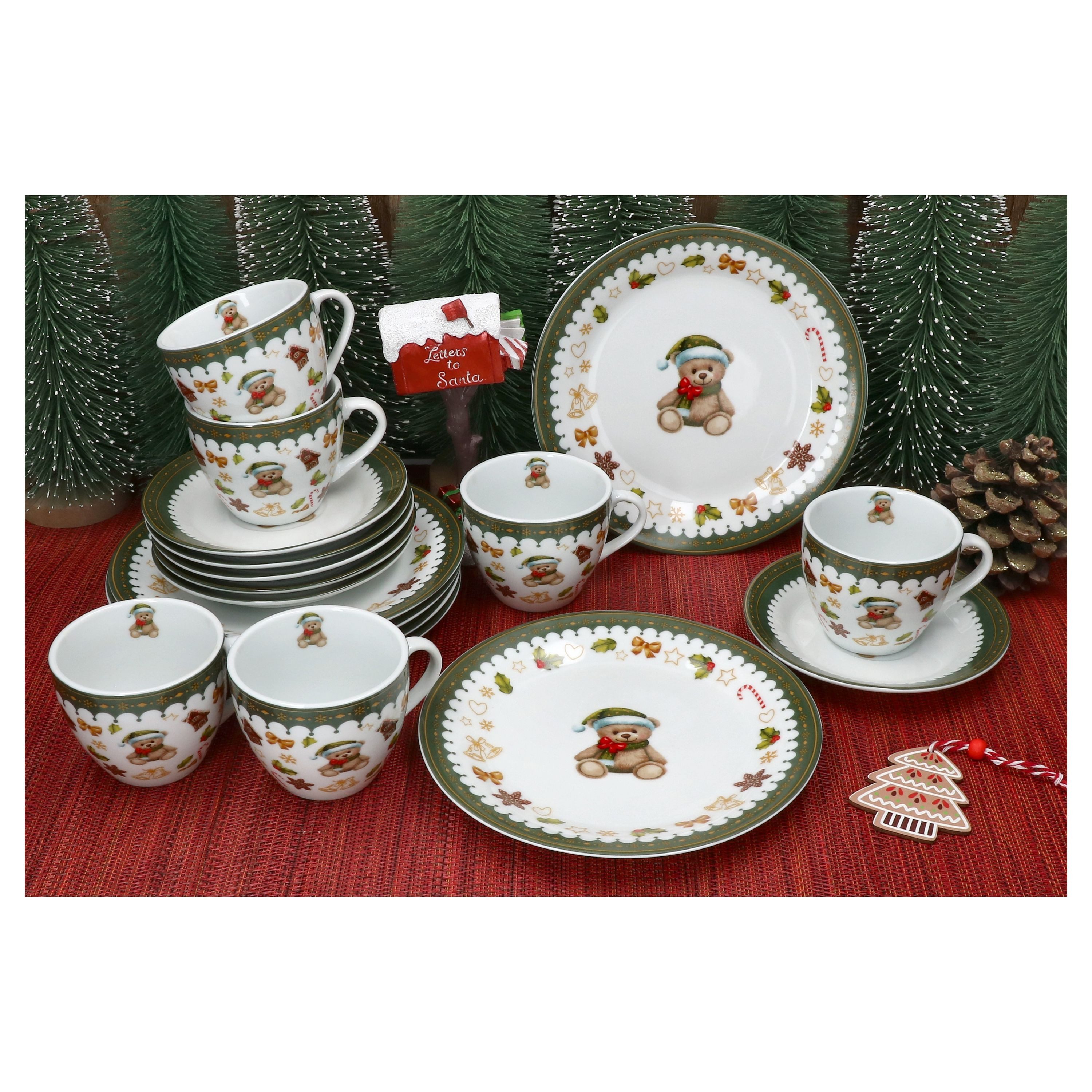MamboCat Kaffeeservice Friend 18-tlg. Kaffeeservice Weihnachten Porzellan Geschirr Teddybär, Porzellan