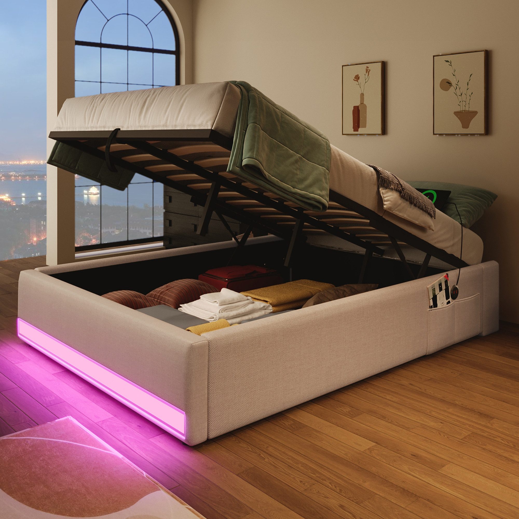 REDOM Polsterbett mit LED und USB/Typ-C günstig online kaufen