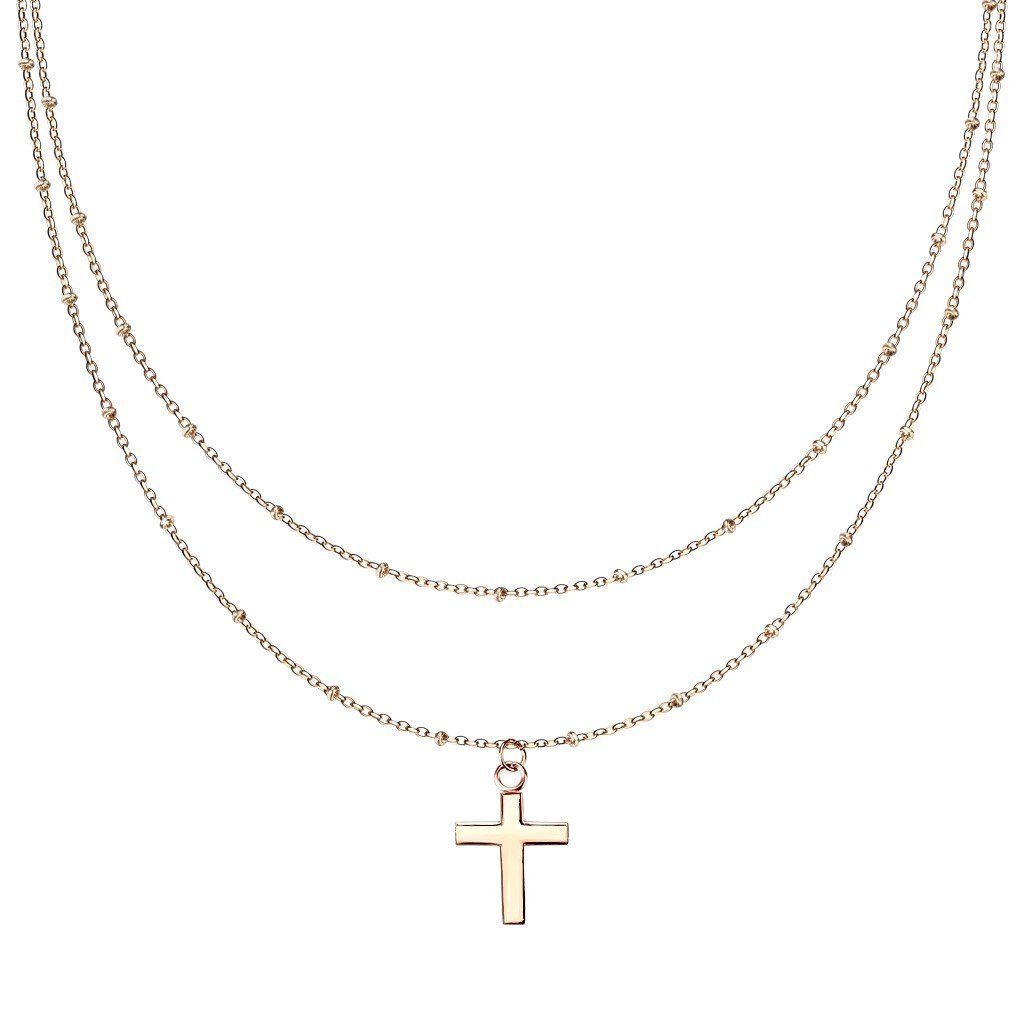 BUNGSA Ketten-Set Damen rosegold Necklace Kreuz Kette aus Halskette (1-tlg), Edelstahl Doppelkette
