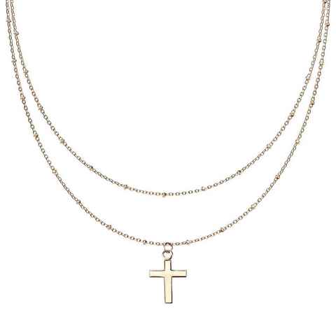 BUNGSA Ketten-Set Kette Doppelkette Kreuz rosegold aus Edelstahl Damen (1-tlg), Halskette Necklace