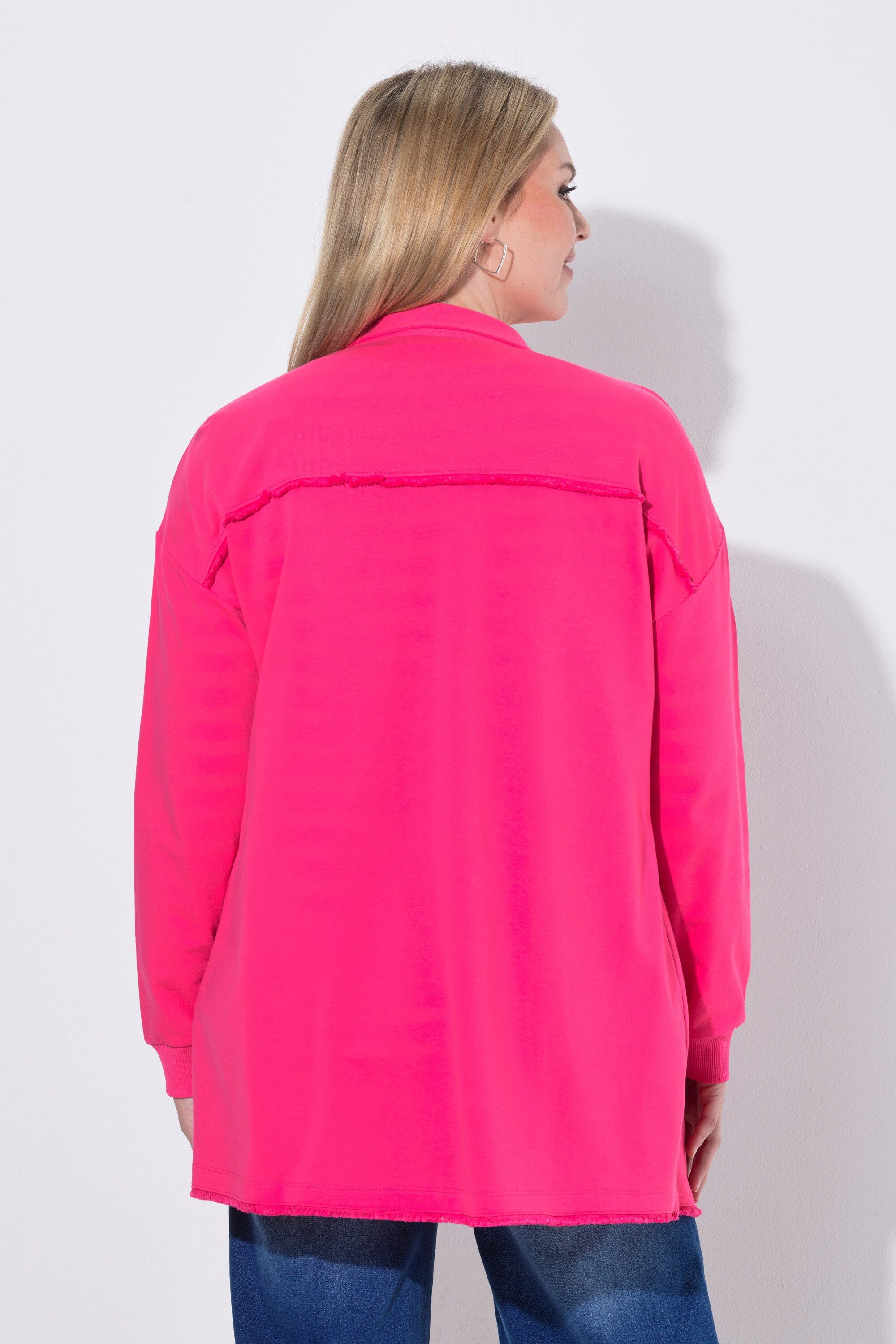 MIAMODA Sweatjacke Sweatjacke Loose Fit offene Form Fransenkanten
