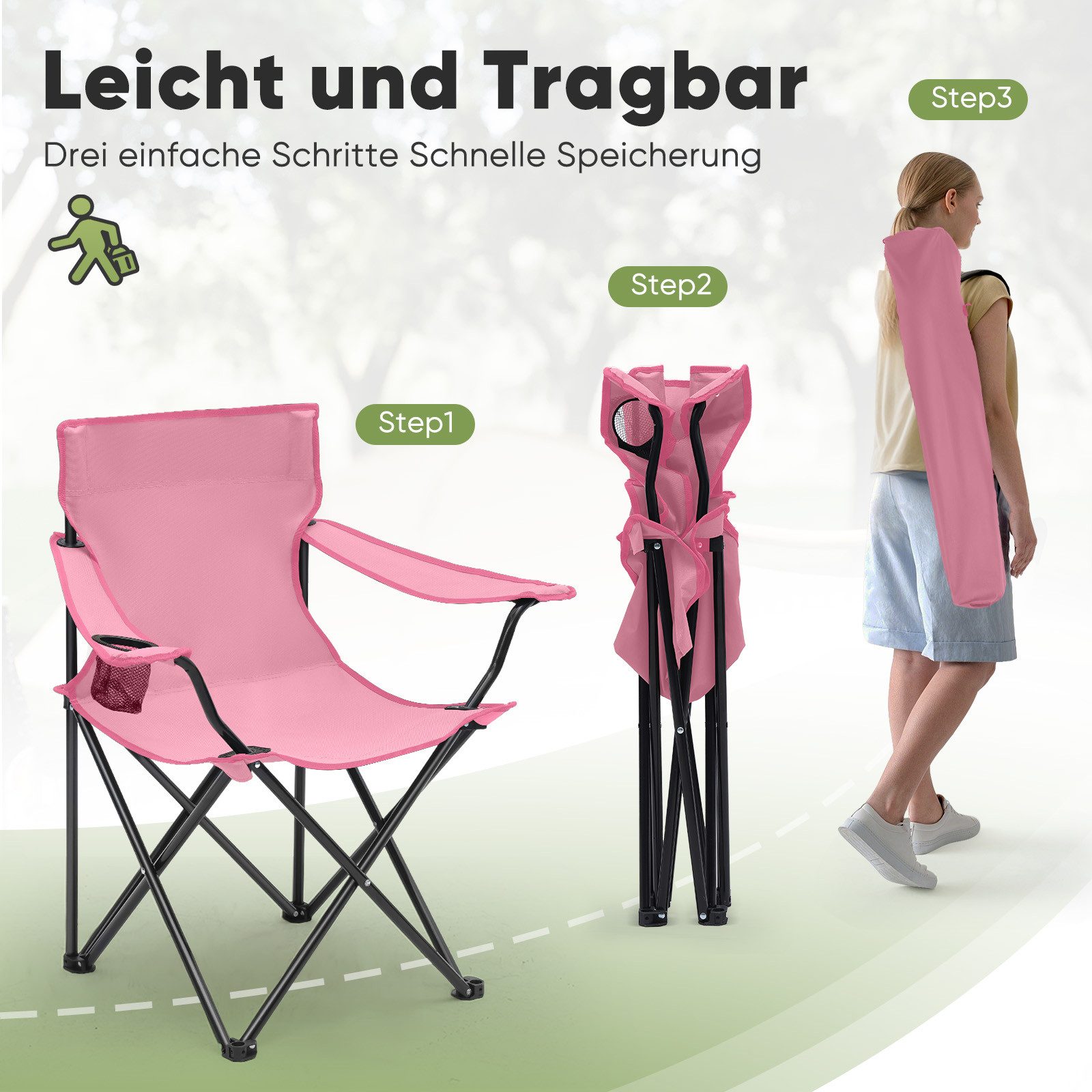 SUNULA Campingstuhl Faltbar Anglerstuhl Ultraleicht Faltstuhl Camping Klappstuhl (1 St), mit Getränkehalter, mit Tragetasche, bis max. 100 kg – Bild 5 von 5