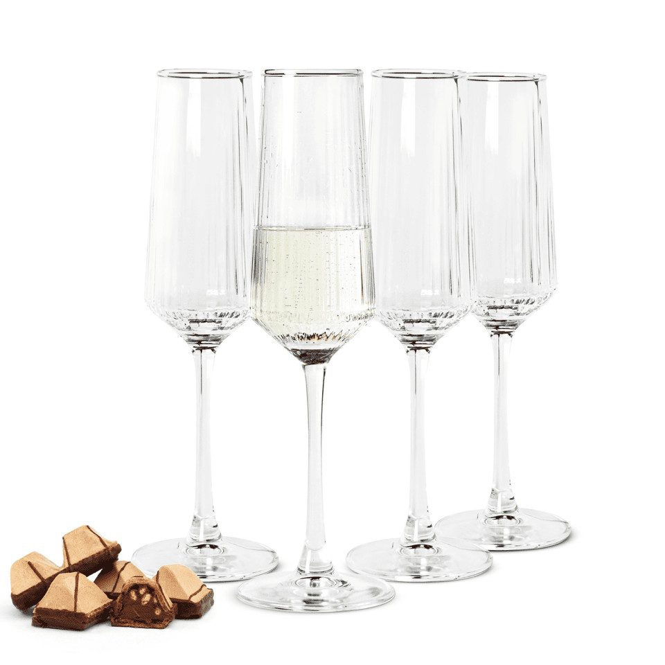 Sendez Sektglas 4er Set 250 ml geriffelt Prosecco Champagner Sektgläser Gläser, 4-tlg., Glas