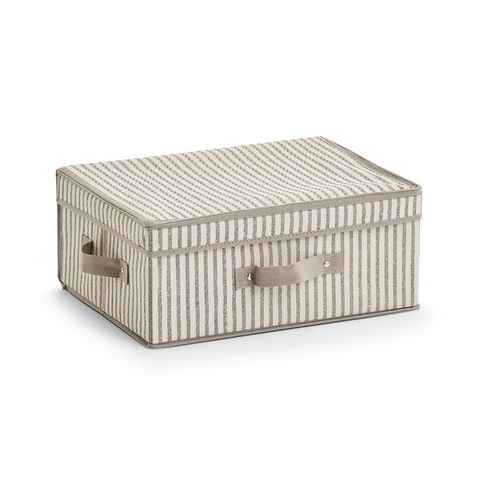 Zeller Present Aufbewahrungskorb Aufbewahrungsbox m. Deckel "Stripes, Vlies, beige, 38 x 29 x 16,5 cm