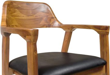 Junado® Essgruppe Hobart_Gruppe, Akazienholz, Baumkante, schräges schwarzes U-Gestell und Stühle