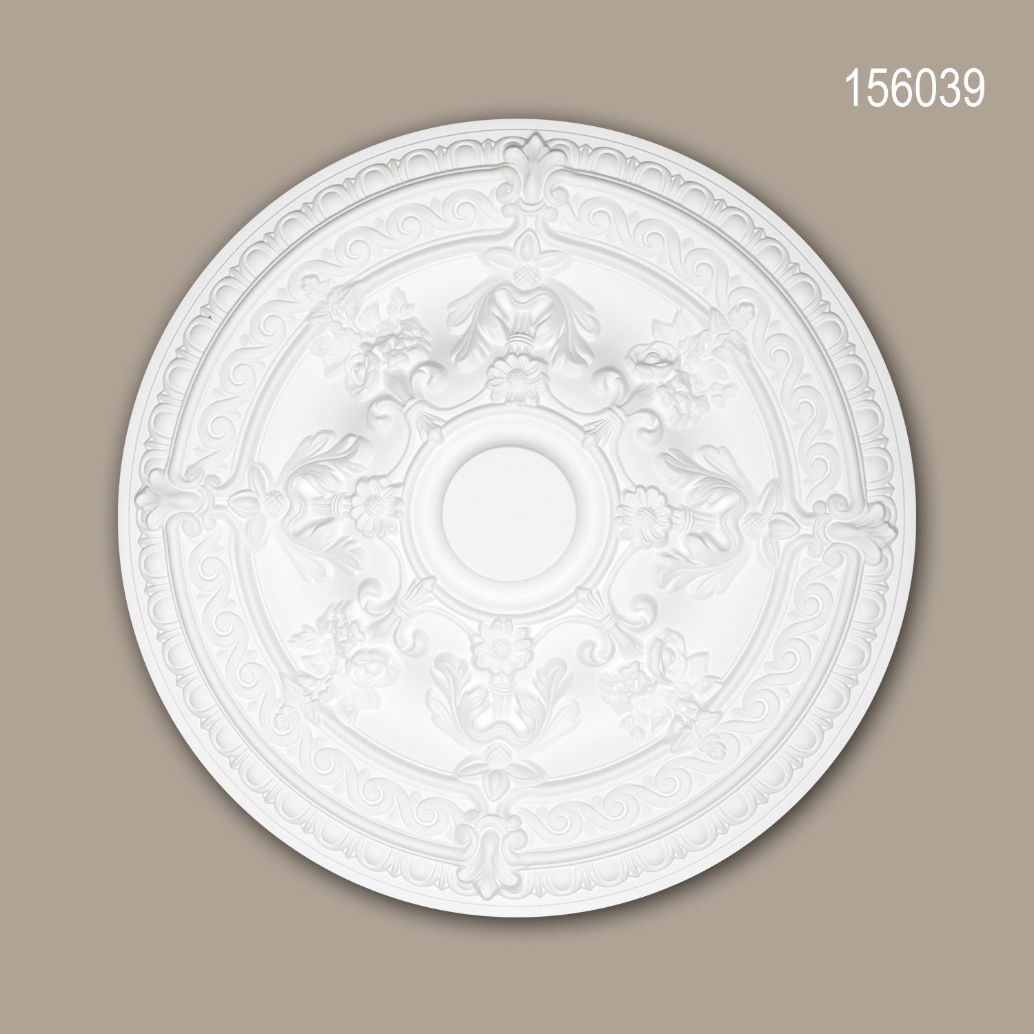 Profhome Decken-Rosette 156039 Rosette aus Polyurethan Deckenrosette Zierelement Ø 65,9 cm (Rosette, 1 St., Deckenrosette, Medallion, Stuckrosette, Deckenelement, Zierelement), weiß, vorgrundiert, Stil: Rokoko / Barock