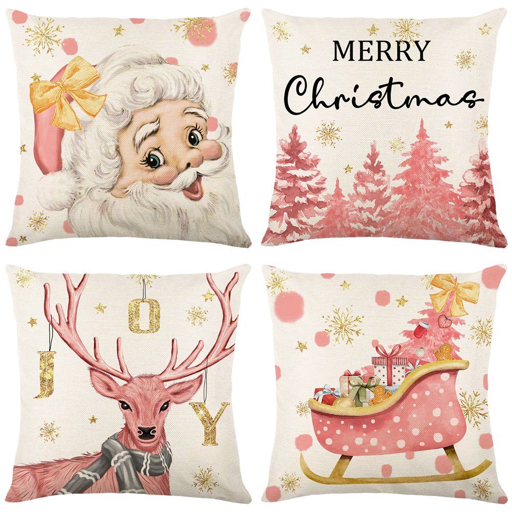 #5 Bett Quadratisch, Deko, Stück, Kissenbezug Leinen, Rosnek Stück) für Weihnachten 4 (4 Sofa