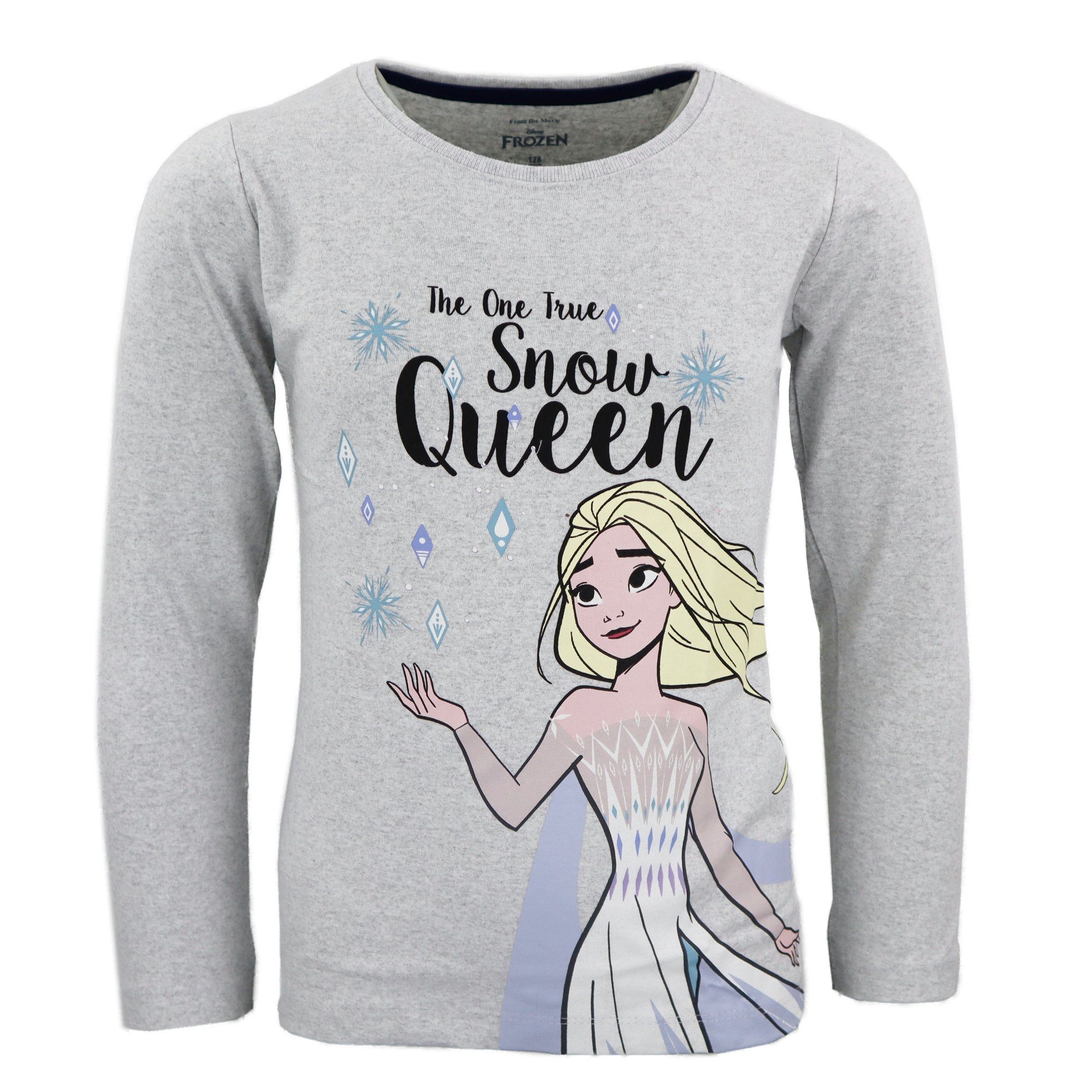 134 104 Mädchen Disney Langarmshirt Shirt Kinder Elsa Disney bis Eiskönigin Gr. Grau Die