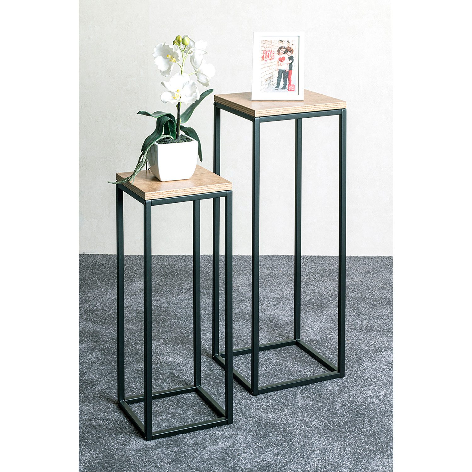 Thumbnail - HAKU Blumenständer Pflanzenständer - eiche-schwarz - MDF, Metall - H. 67cm - Blumensäule (1xBlumensäule, Blumenaufstelle...