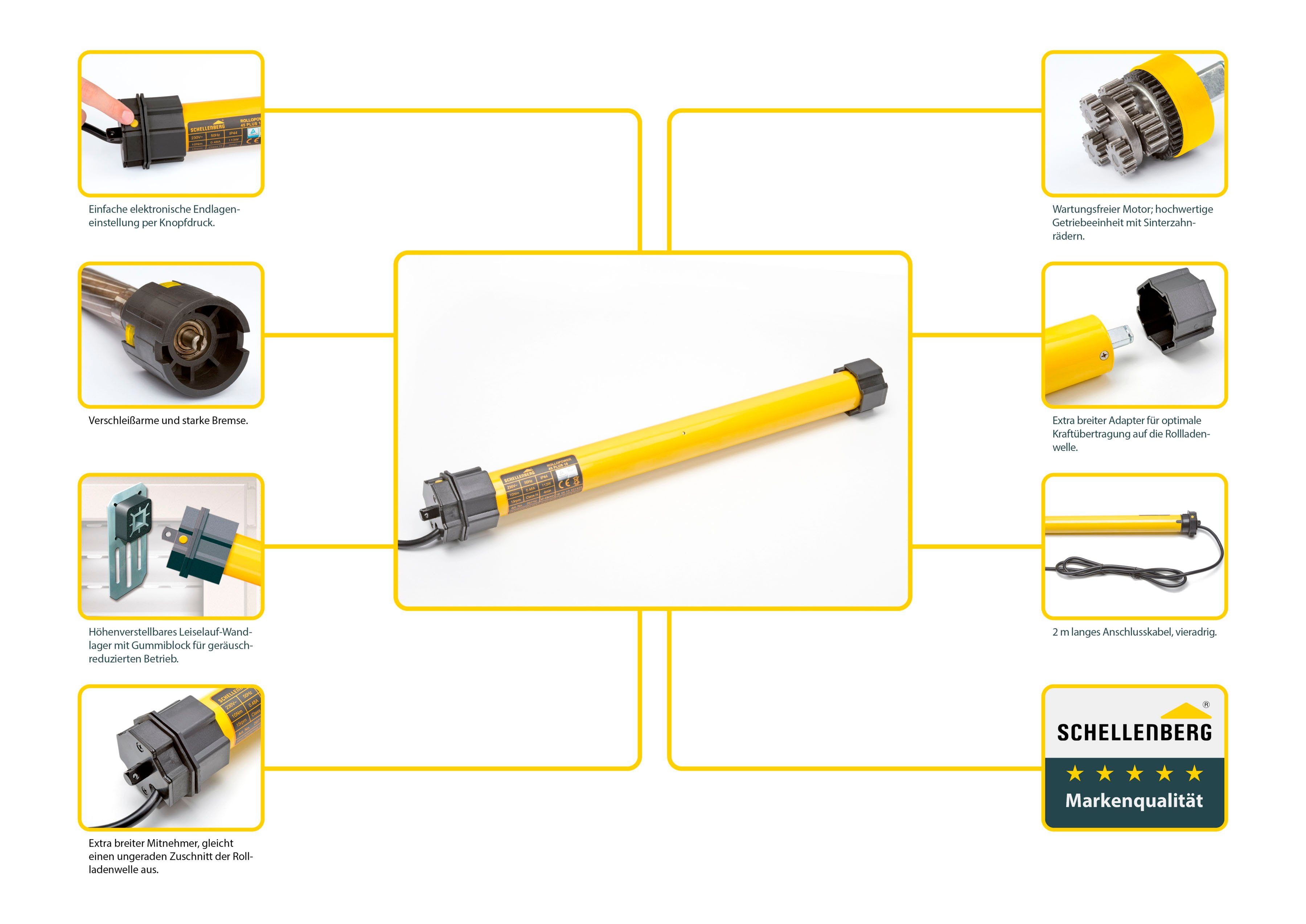 SCHELLENBERG Rollladenmotor Plus, Rohrmotor mit elektronischer Endlageneinstellung, geeignet für 60 mm Rollladenwelle, Maxi, 40 Nm, Zugkraft 60 kg