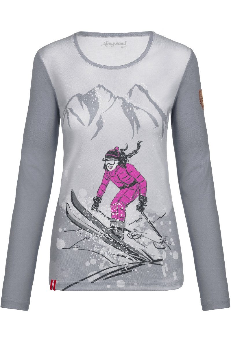 Almgwand Outdoorbluse Funktionsshirt Ski Damen - SCHNAITSTADLALM - grau, hellblau