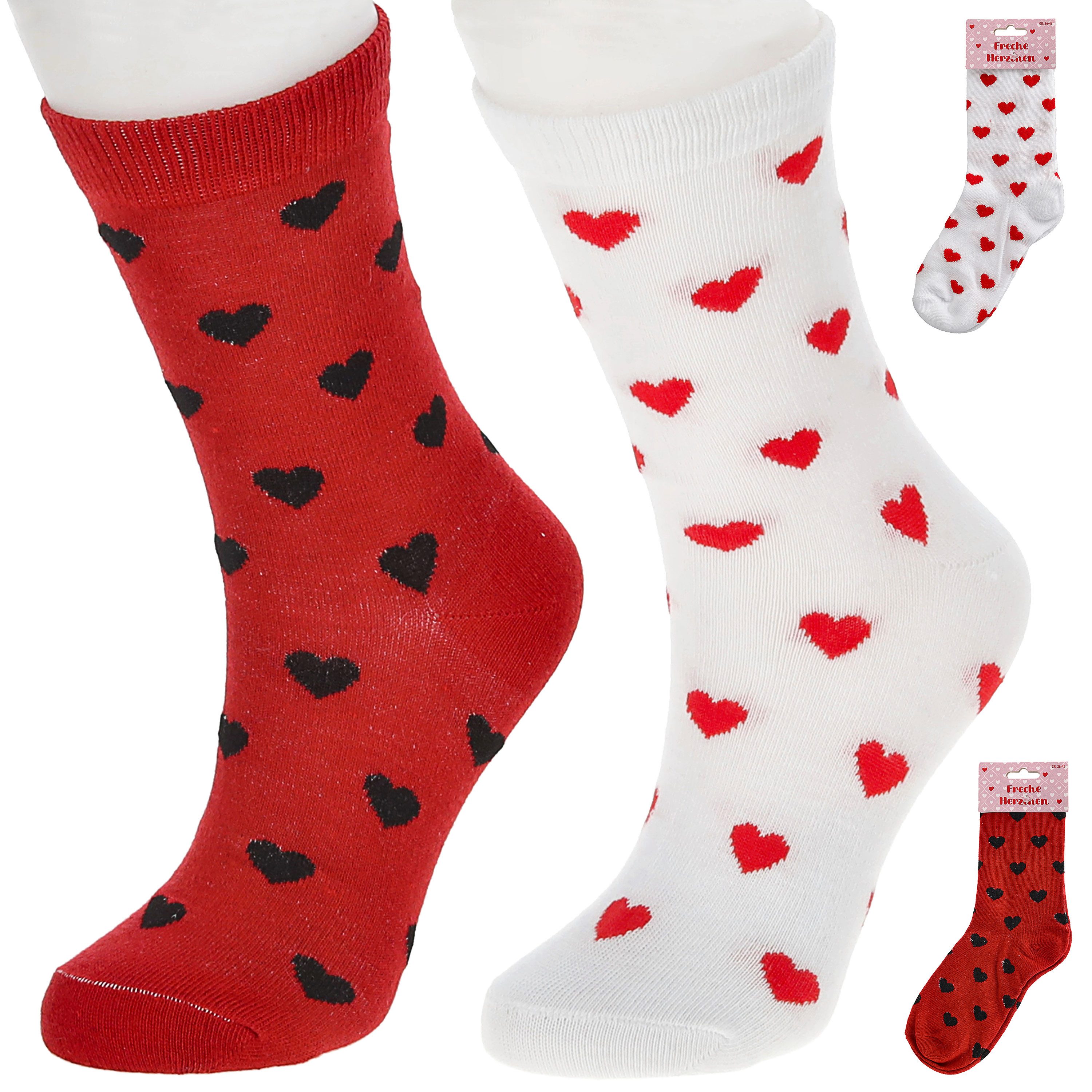 Socken Damensocken Herz 4er Pack 36-42 rot weiß Polyester Baumwolle Elasthan