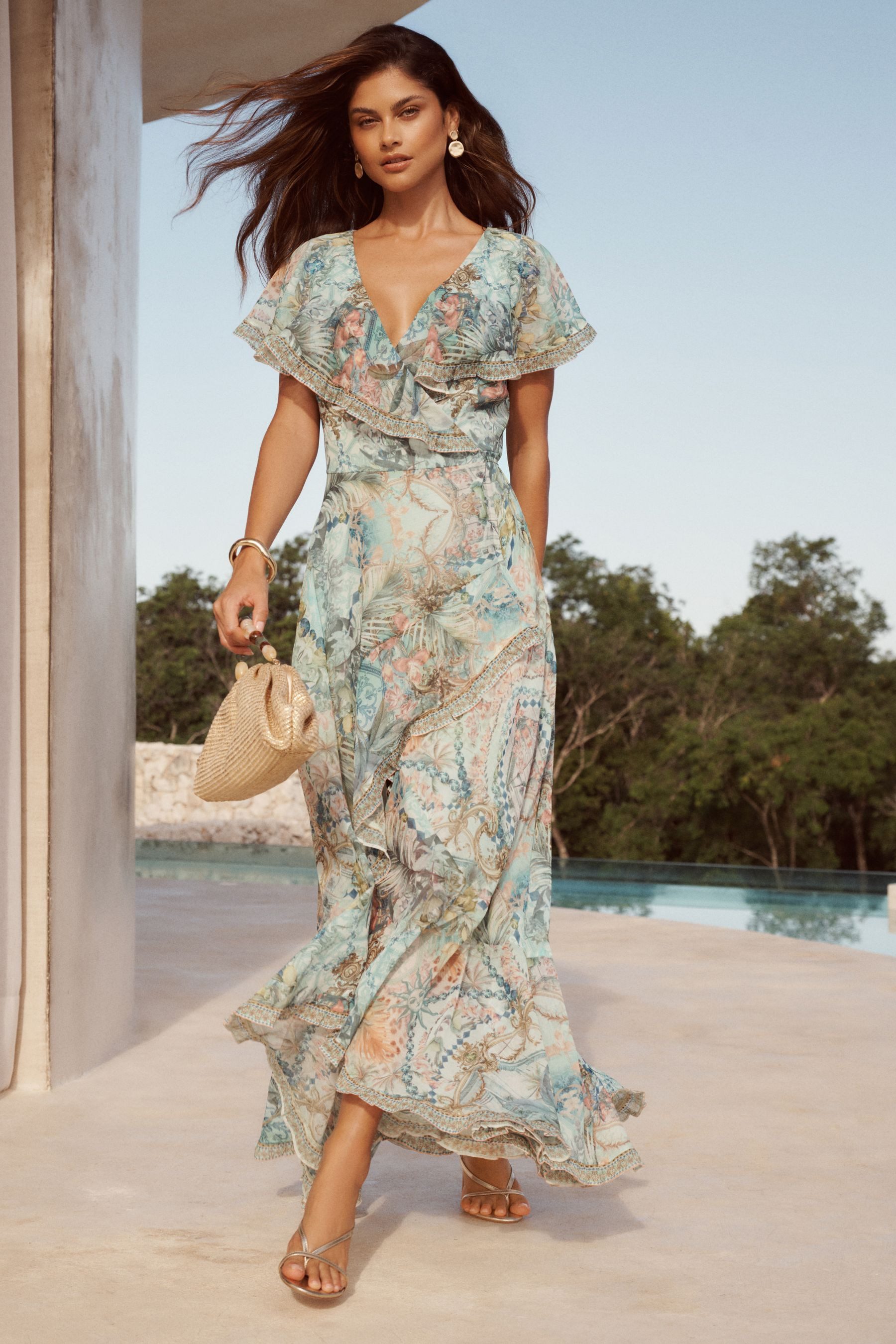 LIPSY Midikleid Lipsy Midi-Kleid mit Print und Wickeldesign (1-tlg)