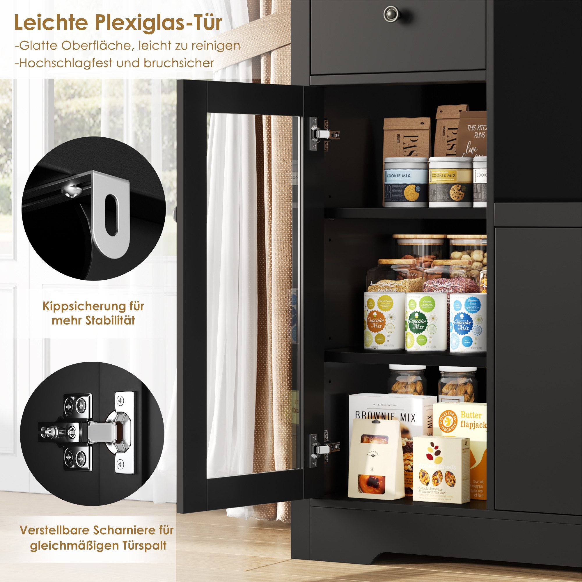 HOMECHO Buffet Küchenschrank weiß Mikrowellenregal mit Schubladen Ablagen – Bild 5 von 5