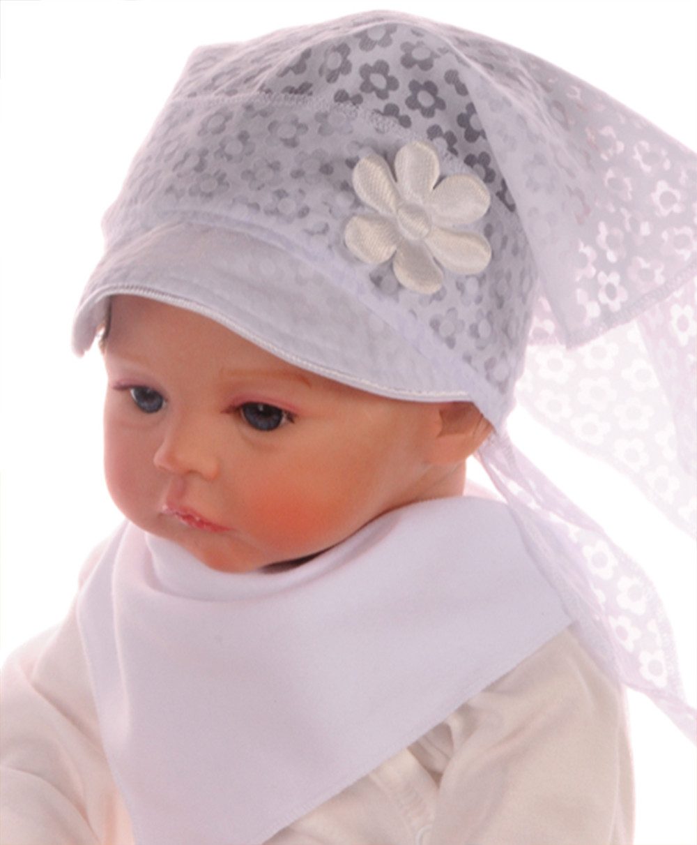 La Bortini Kopftuch Baby und Kinder Sommermütze in Weiß mit Blumen Tuch
