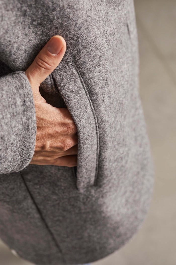 Maloja Wintermantel LupiciaM Urban Alpine Wool Coat (mit Kapuze, Bonded Wool, warm) grau